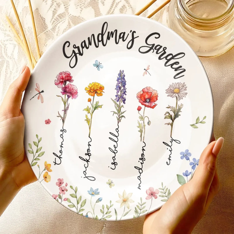Custom Name Grandma's Garden Gifts for Grandma - Personalized Ceramic Plate