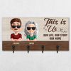 Keys To Happiness Start Here - Family Personalized Custom Home Decor Key Hanger, Key Holder - House Warming Gift For Family Members