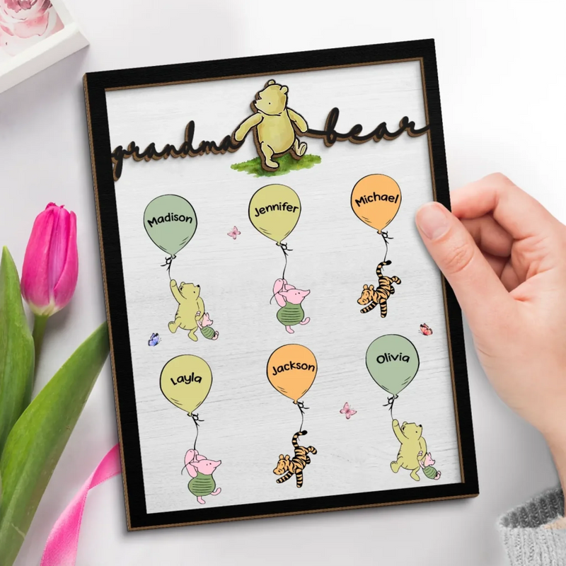 Mama Bear - Family Personalized Custom 2-Layered Wooden Plaque With Stand - Mother's Day Gift For Mom, Grandma