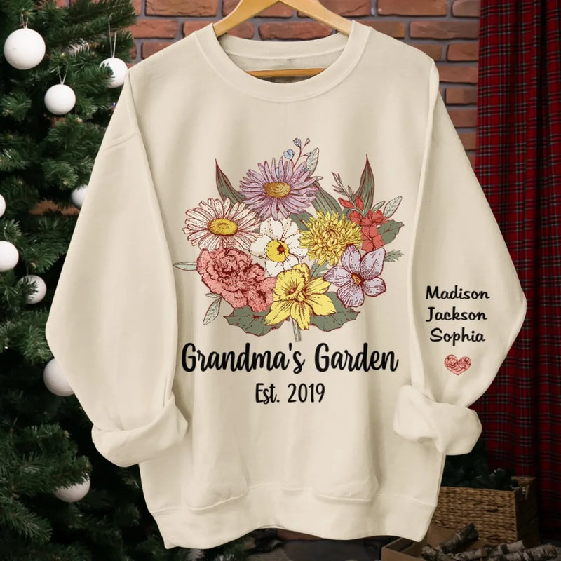 Custom Name Grandma's Garden Gifts for Grandma - Personalized Sweater