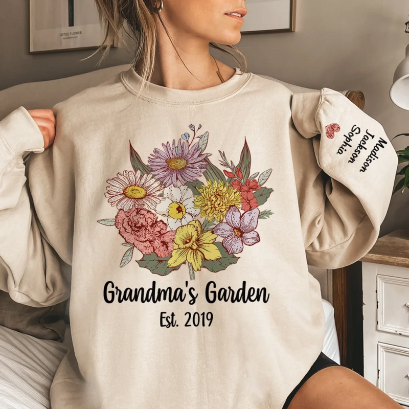 Custom Name Grandma's Garden Gifts for Grandma - Personalized Sweater