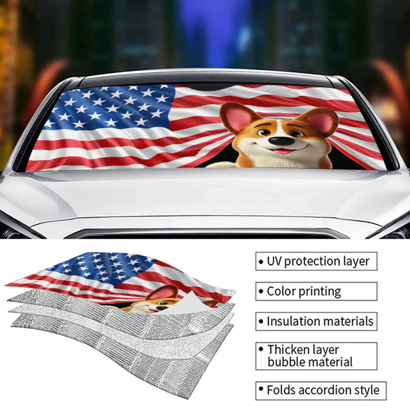 American Flag Corgi Car Decor - Auto Sunshade