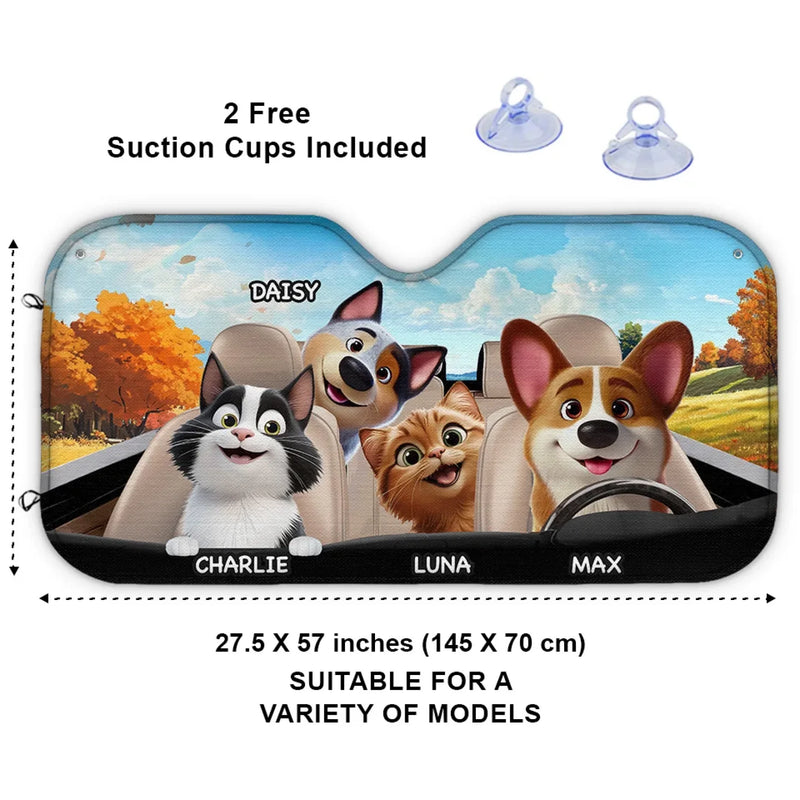 Custom Name Pet Car Ride Gifts for Pet Lovers - Personalized Auto Sunshade