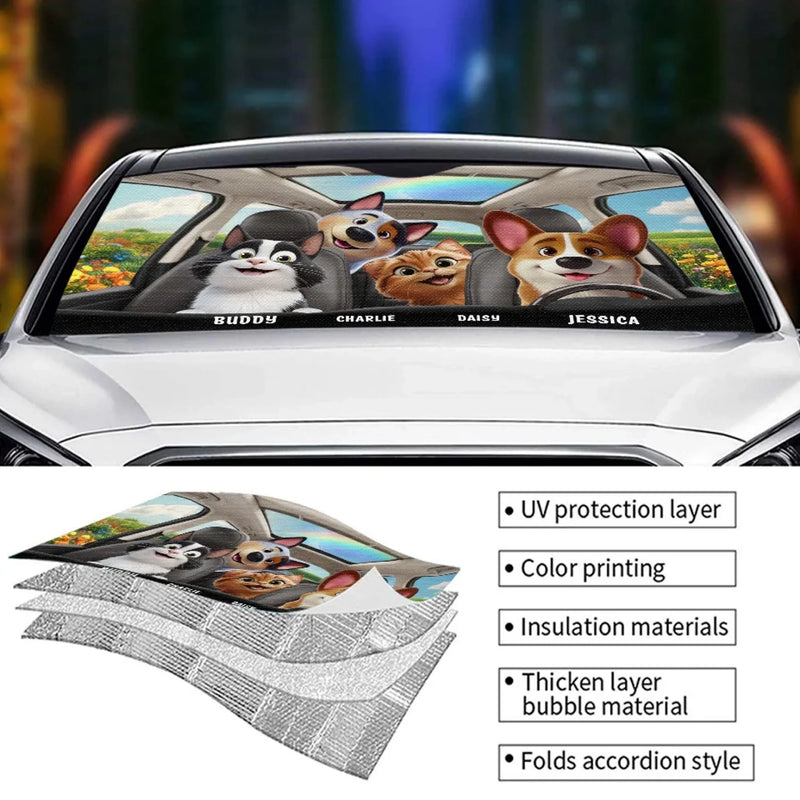 Custom Name Pet Car Ride Gifts for Pet Lovers - Personalized Auto Sunshade
