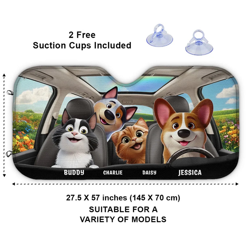 Buckle Up, It’s A Pawsome Ride - Dog & Cat Personalized Custom Auto Windshield Sunshade, Car Window Protector - Gift For Pet Owners, Pet Lovers