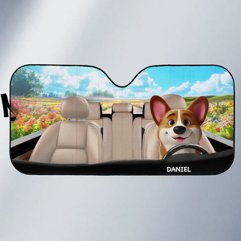 Custom Name Pet Car Ride Gifts for Pet Lovers - Personalized Auto Sunshade