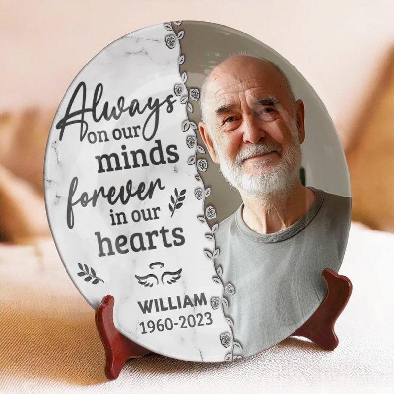 Custom Photo Their Memory Lives On In Us - Memorial Personalized Custom Ceramic Plate - Sympathy Gift For Family Members