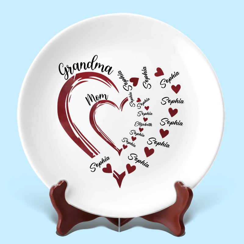 Custom Name Family Heart Gifts for Grandma - Personalized Ceramic Plate