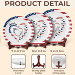 Custom Name Patriotic Family Heart Gifts for Grandma - Personalized Ceramic Plate
