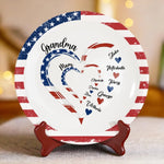 Custom Name Patriotic Family Heart Gifts for Grandma - Personalized Ceramic Plate