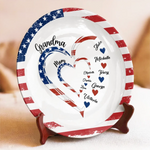 Custom Name Patriotic Family Heart Gifts for Grandma - Personalized Ceramic Plate