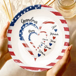 Custom Name Patriotic Family Heart Gifts for Grandma - Personalized Ceramic Plate