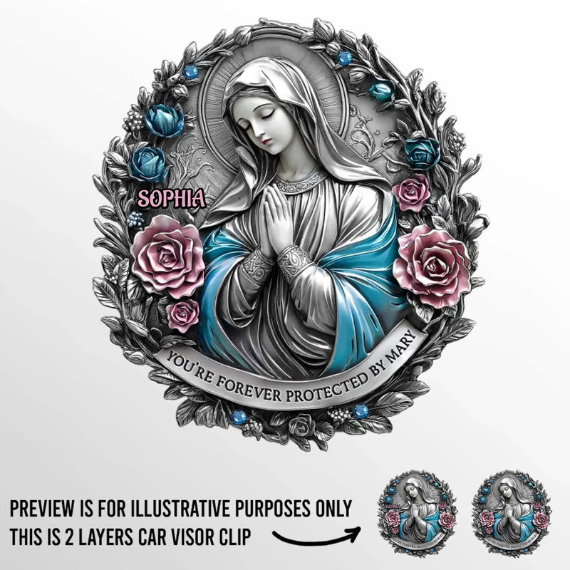 Custom Name Virgin Mary Protection Gifts - Personalized Car Visor Clip