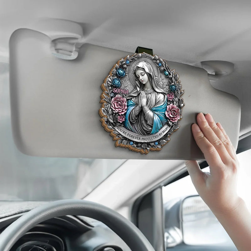 Custom Name Virgin Mary Protection Gifts - Personalized Car Visor Clip