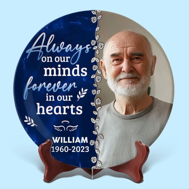 Custom Photo Their Memory Lives On In Us - Memorial Personalized Custom Ceramic Plate - Sympathy Gift For Family Members