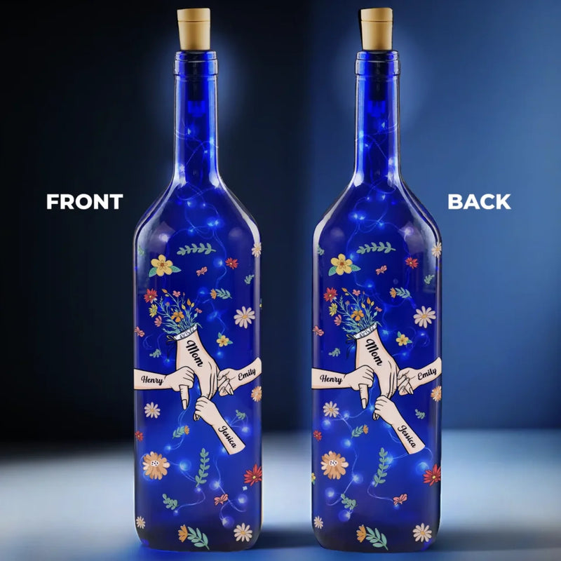 Custom Name Floral Decor - Personalized Blue Bottle Lamp