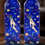 Custom Name Floral Decor - Personalized Blue Bottle Lamp