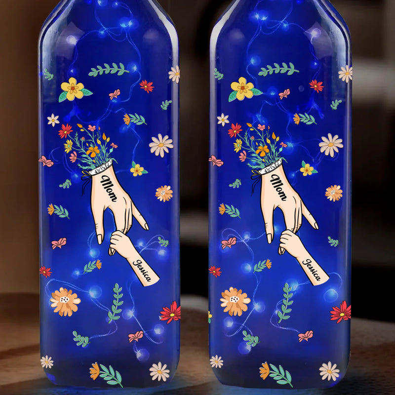Custom Name Floral Decor - Personalized Blue Bottle Lamp
