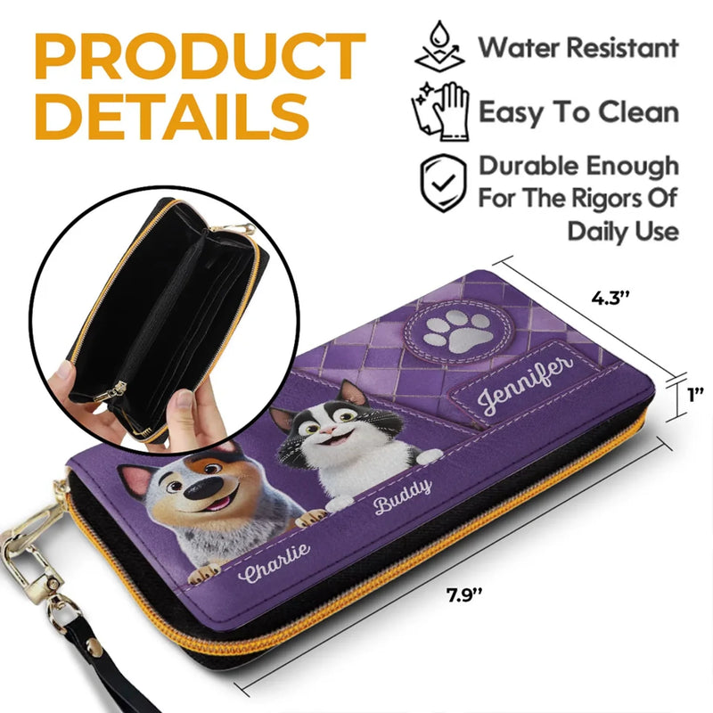 Custom Pet Name Dog and Cat Gifts for Pet Lovers - Personalized Leather Long Wallet
