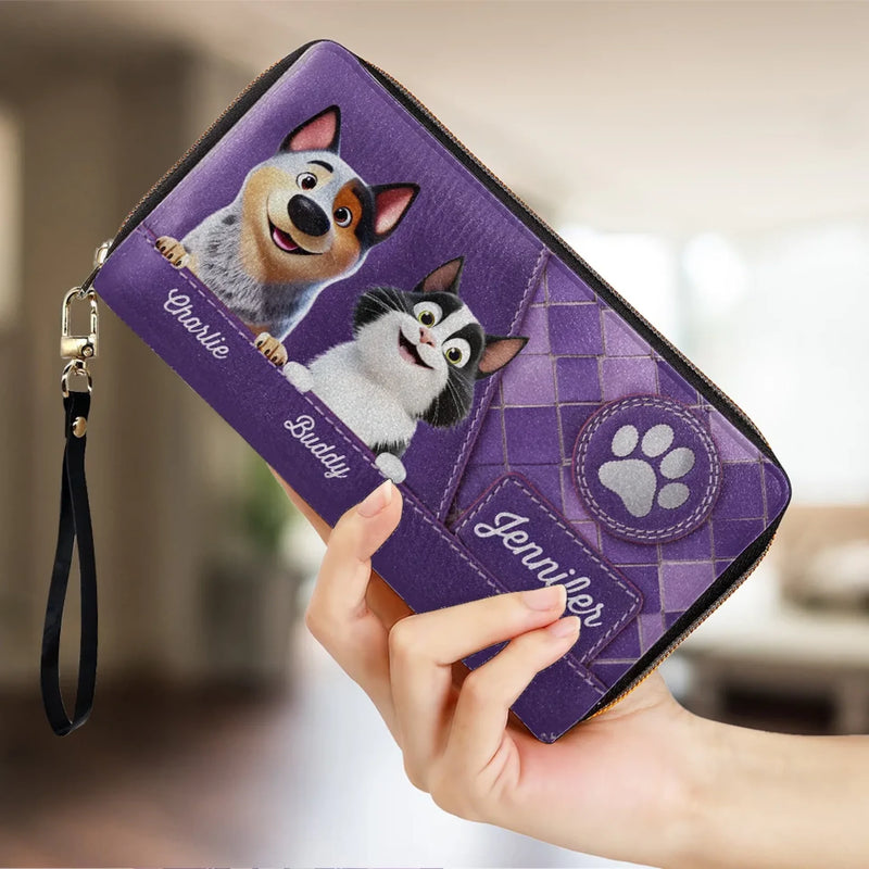 Custom Pet Name Dog and Cat Gifts for Pet Lovers - Personalized Leather Long Wallet