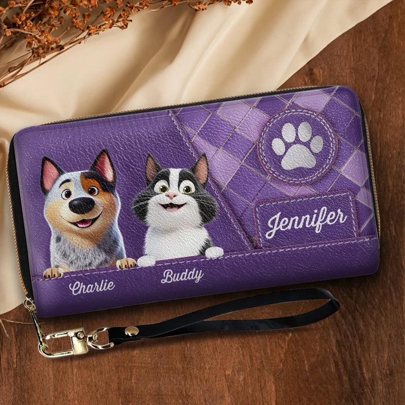 Custom Pet Name Dog and Cat Gifts for Pet Lovers - Personalized Leather Long Wallet