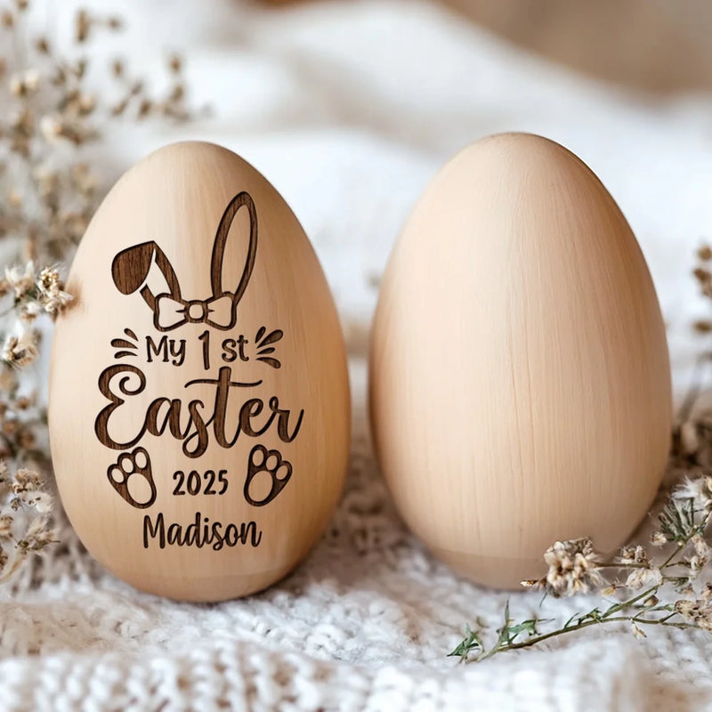 Soft As A Bunny, Sweet As Easter Candy - Family Personalized Custom Wooden Egg Shaker - Easter Gift For Baby Kids, Newborn Baby
