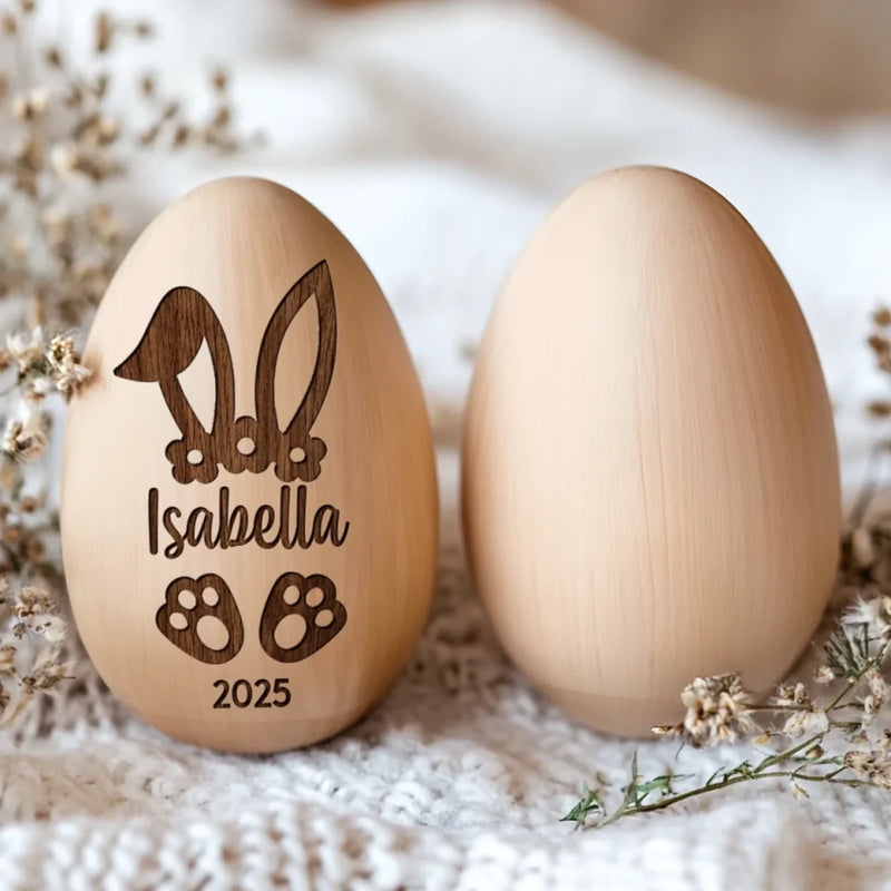 Custom Name Bunny Easter Gift - Personalized Wooden Egg Shaker