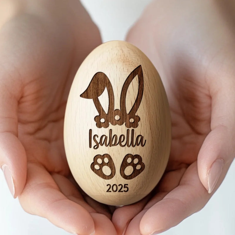 Custom Name Bunny Easter Gift - Personalized Wooden Egg Shaker