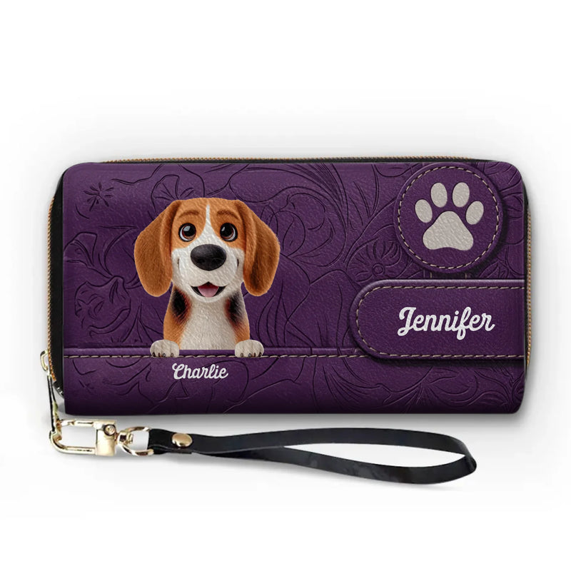 Custom Name Dog and Cat Gifts for Pet Lovers - Personalized Leather Long Wallet