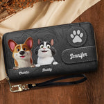 Custom Name Dog and Cat Gifts for Pet Lovers - Personalized Leather Long Wallet