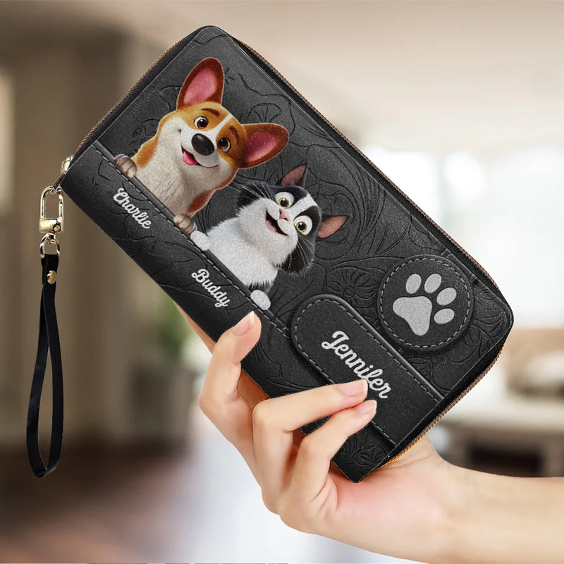 Love Begins With A Paw - Dog & Cat Personalized Custom Leather Long Wallet - Gift For Pet Owners, Pet Lovers