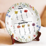 First Mom Now Grandma Floral Gift for Grandmothers - Ceramic Plate