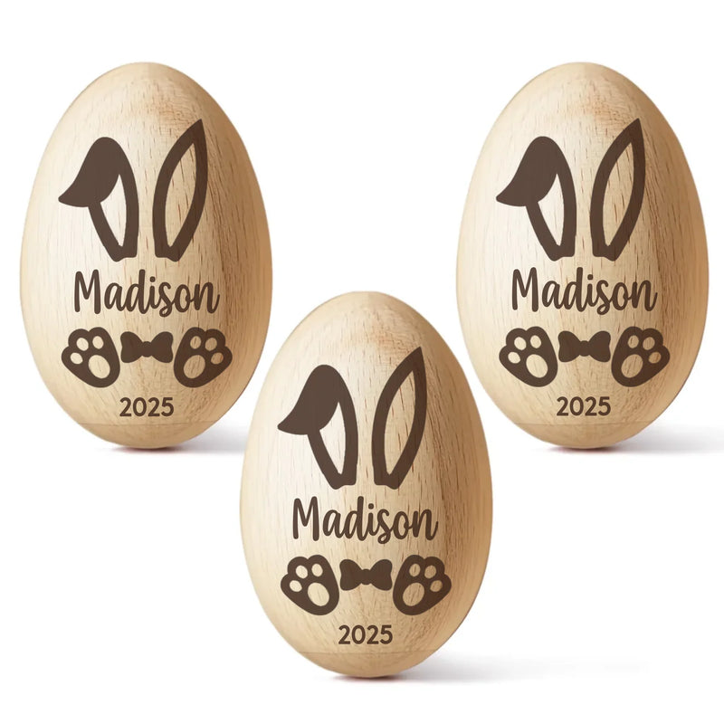 Custom Name Bunny Easter Gift - Personalized Wooden Egg Shaker