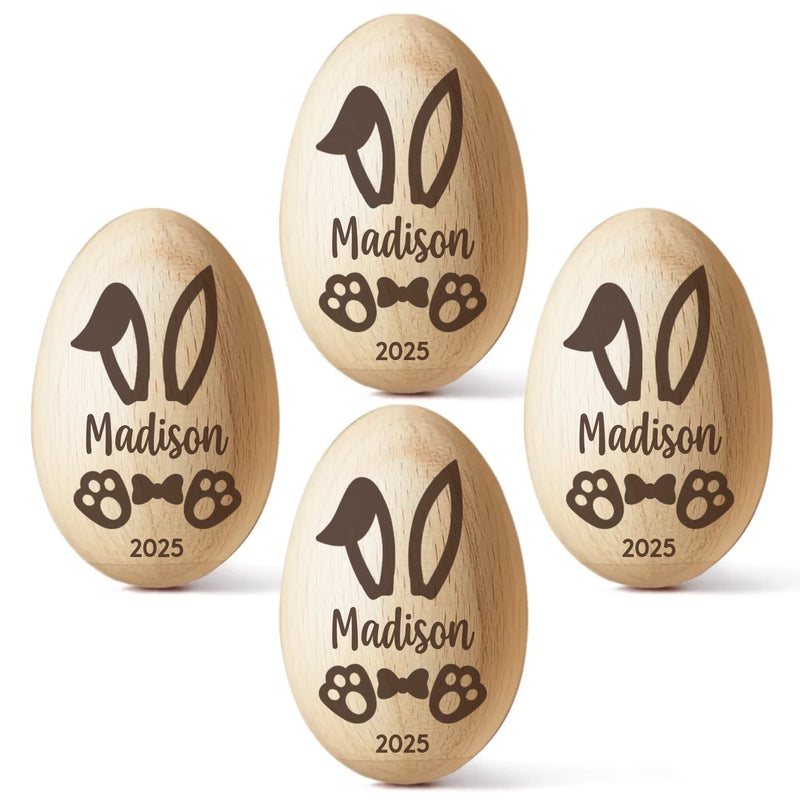 Custom Name Bunny Easter Gift - Personalized Wooden Egg Shaker