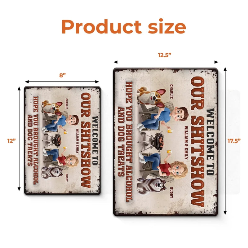 Custom Name Funny Alcohol and Dog Lover Couple Gifts - Personalized Metal Sign
