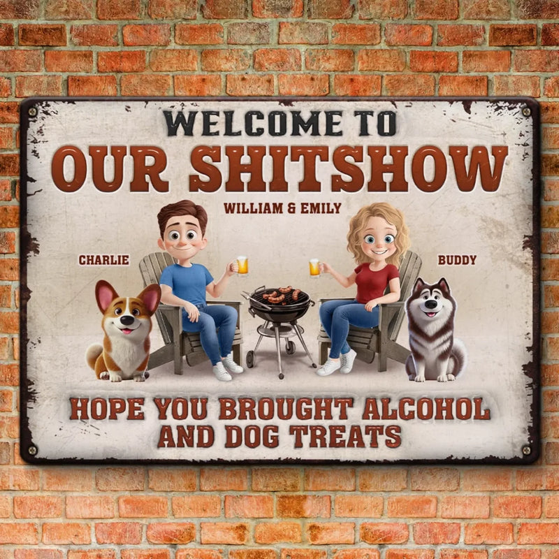 Custom Name Funny Alcohol and Dog Lover Couple Gifts - Personalized Metal Sign