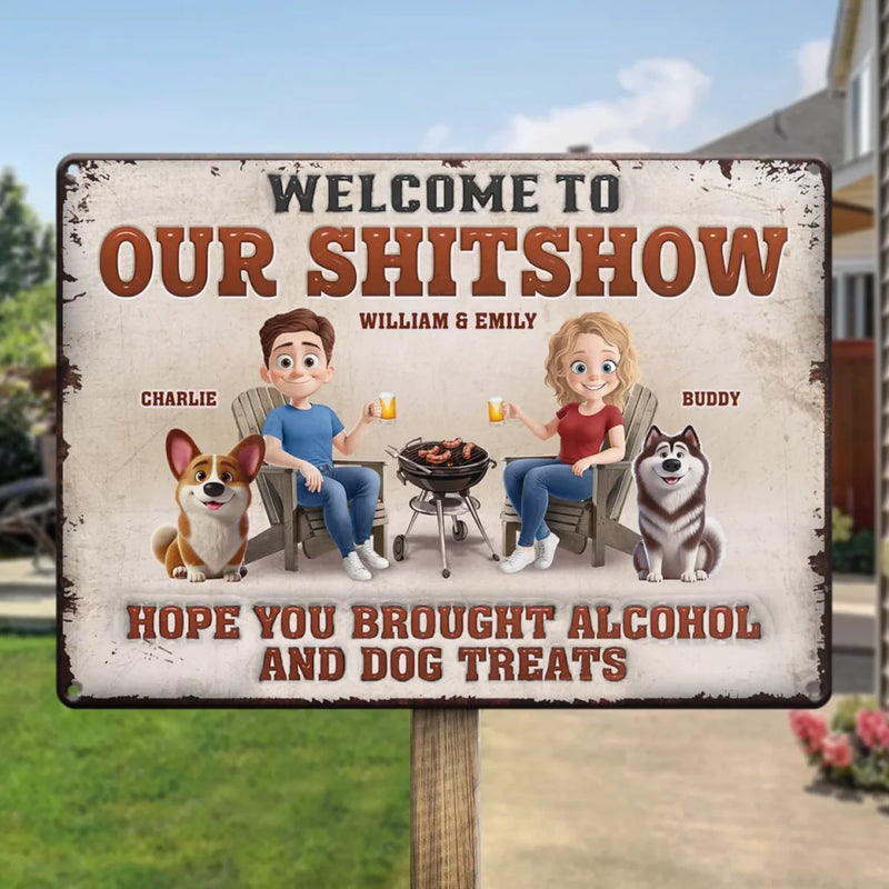 Custom Name Funny Alcohol and Dog Lover Couple Gifts - Personalized Metal Sign