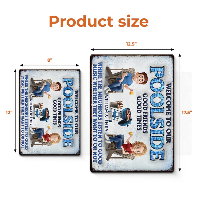 Custom Name Poolside Gifts for Couples - Personalized Metal Sign