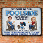 Custom Name Poolside Gifts for Couples - Personalized Metal Sign