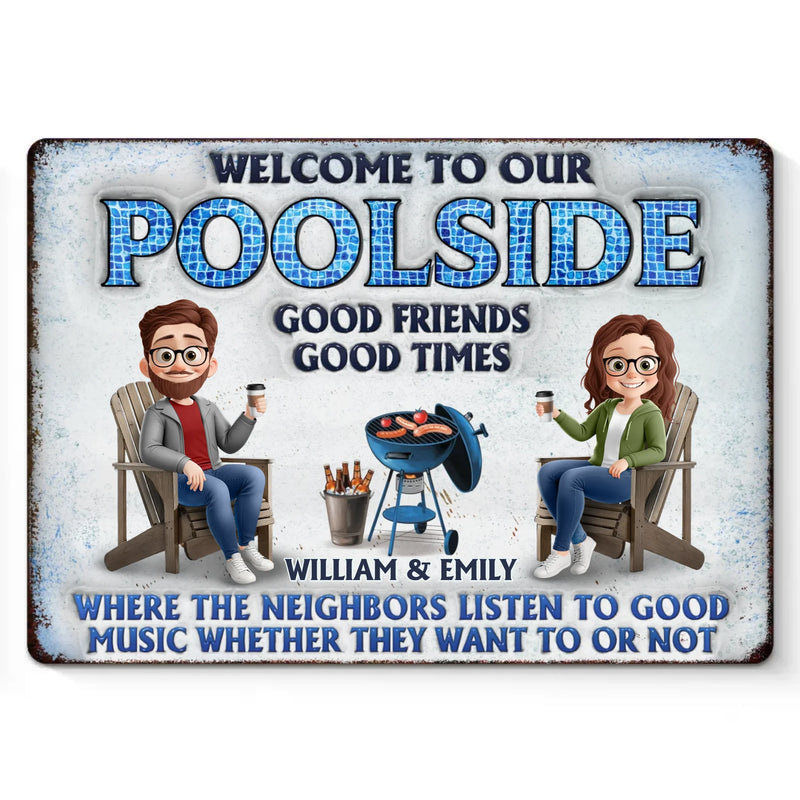 Custom Name Poolside Gifts for Couples - Personalized Metal Sign