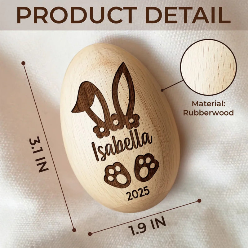 Custom Name Bunny Easter Gift - Personalized Wooden Egg Shaker