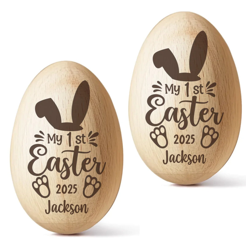 Soft As A Bunny, Sweet As Easter Candy - Family Personalized Custom Wooden Egg Shaker - Easter Gift For Baby Kids, Newborn Baby