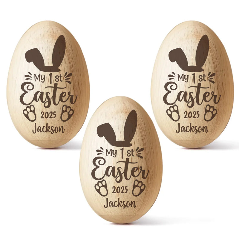Soft As A Bunny, Sweet As Easter Candy - Family Personalized Custom Wooden Egg Shaker - Easter Gift For Baby Kids, Newborn Baby