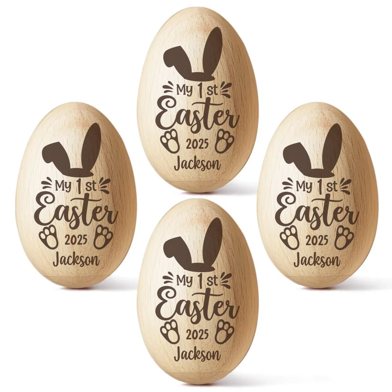 Soft As A Bunny, Sweet As Easter Candy - Family Personalized Custom Wooden Egg Shaker - Easter Gift For Baby Kids, Newborn Baby