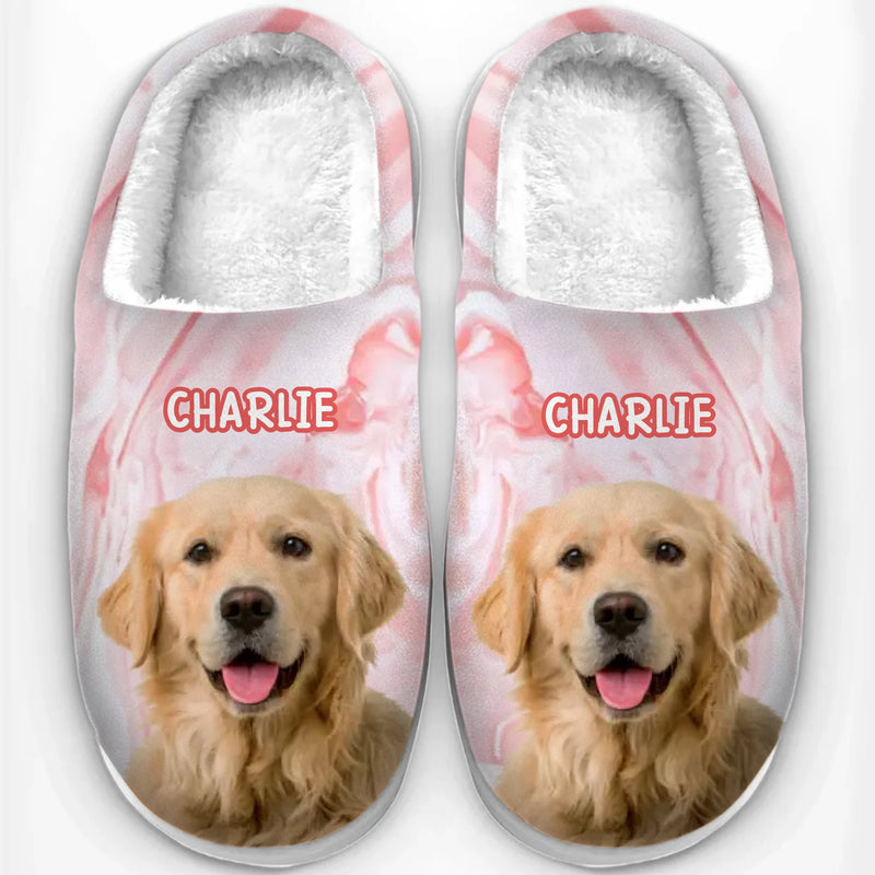 Custom Photo Cozy Feet, Happy Heart - Dog & Cat Personalized Custom Fluffy Slippers - Mother's Day, Gift For Pet Owners, Pet Lovers