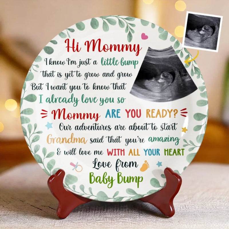 Custom Photo Tiny Kicks, Big Love For Mommy - Family Personalized Custom Ceramic Plate - Mother's Day, Baby Shower Gift, Gift For First Mom