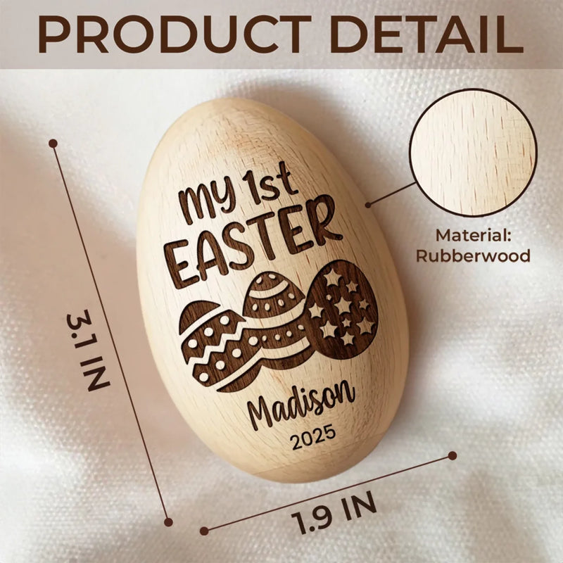 Custom Name First Easter Gifts for Baby - Personalized Wooden Egg Shaker
