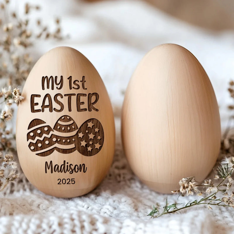 Custom Name First Easter Gifts for Baby - Personalized Wooden Egg Shaker