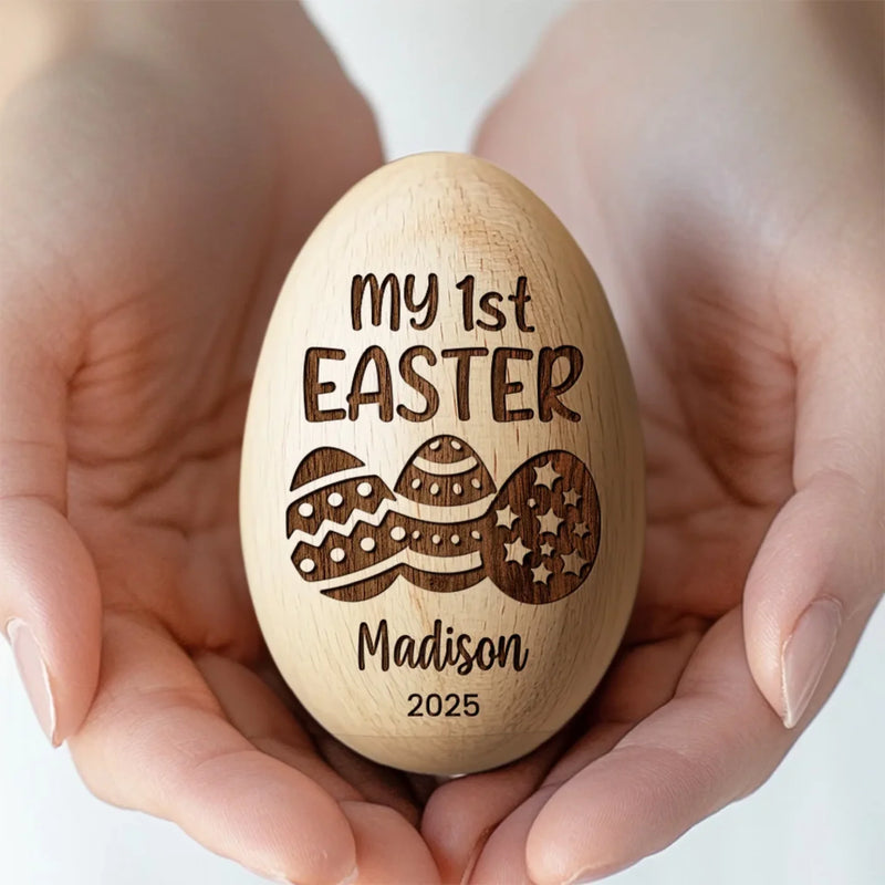 Custom Name First Easter Gifts for Baby - Personalized Wooden Egg Shaker
