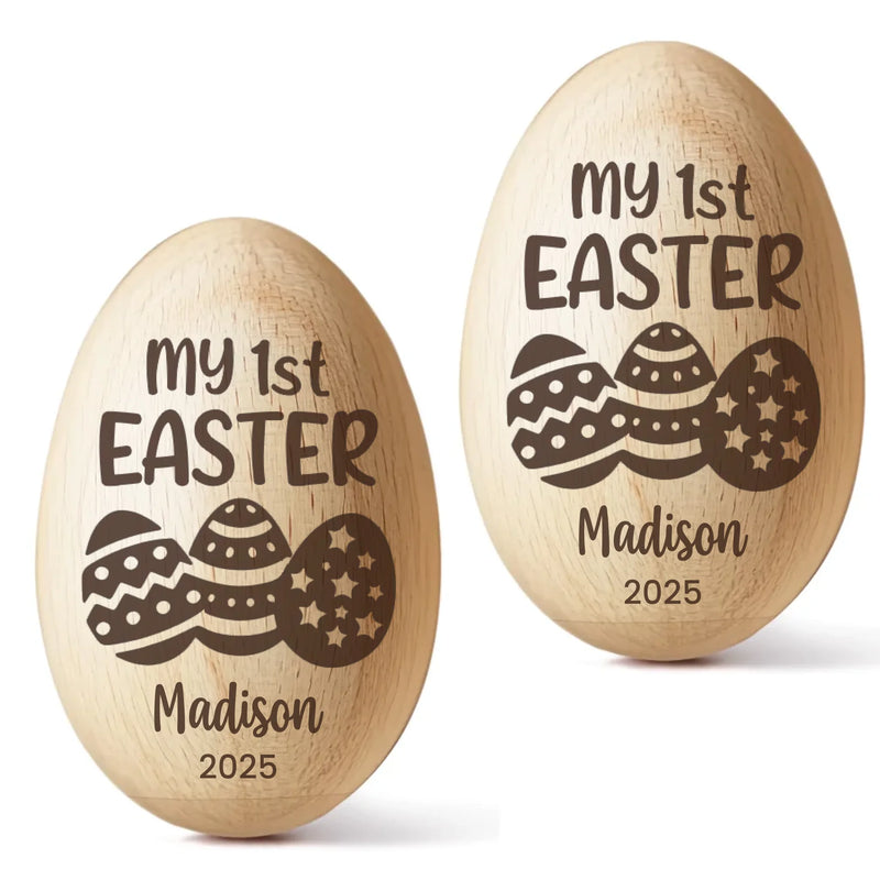 Custom Name First Easter Gifts for Baby - Personalized Wooden Egg Shaker